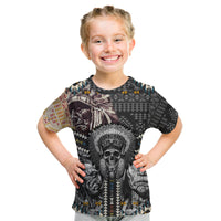 Native American Headdress Gray With Human Skull African Pattern Kid T Shirt - Wonder Print Shop