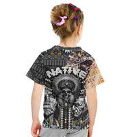 Native American Headdress Gray With Human Skull African Pattern Kid T Shirt - Wonder Print Shop