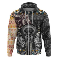 Native American Headdress Gray With Human Skull African Pattern Hoodie - Wonder Print Shop