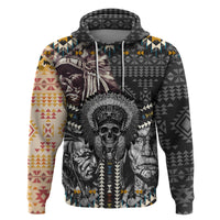 Native American Headdress Gray With Human Skull African Pattern Hoodie - Wonder Print Shop