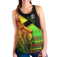 Jamaica Lion Women Racerback Tank Jamaican Pattern Version Reggae Colors LT13 - Wonder Print Shop