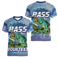 (Custom Personalised) Bass Fishing is Life Hook Sport Largemouth Blue Women V Neck T Shirt - Wonder Print Shop