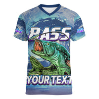 (Custom Personalised) Bass Fishing is Life Hook Sport Largemouth Blue Women V Neck T Shirt - Wonder Print Shop