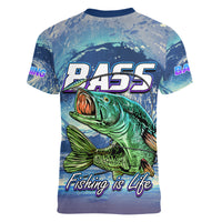 (Custom Personalised) Bass Fishing is Life Hook Sport Largemouth Blue Women V Neck T Shirt - Wonder Print Shop