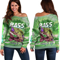 Bass Fishing is Life Hook Sport Largemouth Green Off Shoulder Sweater - Wonder Print Shop