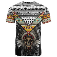 Native American Headdress With Human Skull African Pattern With Geometric Motifs T Shirt - Wonder Print Shop