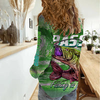 Bass Fishing is Life Hook Sport Largemouth Green Women Casual Shirt - Wonder Print Shop