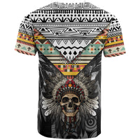 Native American Headdress With Human Skull African Pattern With Geometric Motifs T Shirt - Wonder Print Shop