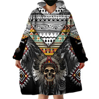 Native American Headdress With Human Skull African Pattern With Geometric Motifs Wearable Blanket Hoodie - Wonder Print Shop