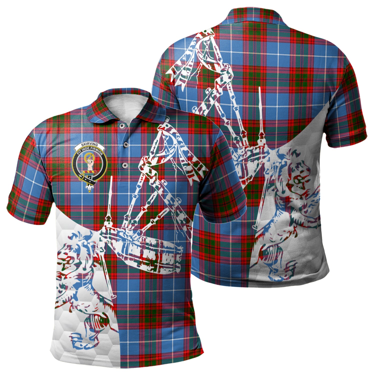 scottish-skirving-clan-crest-tartan-polo-shirt-lion-and-bagpipes-style