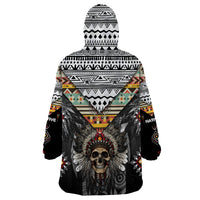 Native American Headdress With Human Skull African Pattern With Geometric Motifs Wearable Blanket Hoodie - Wonder Print Shop
