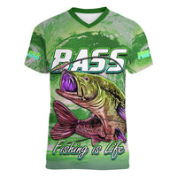Bass Fishing is Life Hook Sport Largemouth Green Women V Neck T Shirt - Wonder Print Shop