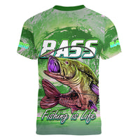 Bass Fishing is Life Hook Sport Largemouth Green Women V Neck T Shirt - Wonder Print Shop