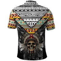Native American Headdress With Human Skull African Pattern With Geometric Motifs Polo Shirt - Wonder Print Shop