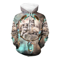 Native American Feathers Dream Catcher Wolves Together 3D Hoodie LT10 - Wonder Print Shop
