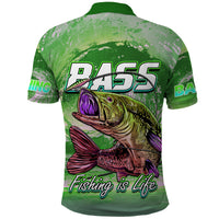 Bass Fishing Polo Shirt Fishing is Life Hook Sport Largemouth Green - Wonder Print Shop