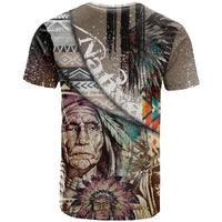 Native American Feather Headdress Portrait Of American Indian Colorful Distress Beton Texture T Shirt - Wonder Print Shop