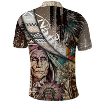 Native American Feather Headdress Portrait Of American Indian Colorful Distress Beton Texture Polo Shirt - Wonder Print Shop