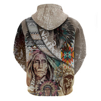 Native American Feather Headdress Portrait Of American Indian Colorful Distress Beton Texture Hoodie - Wonder Print Shop