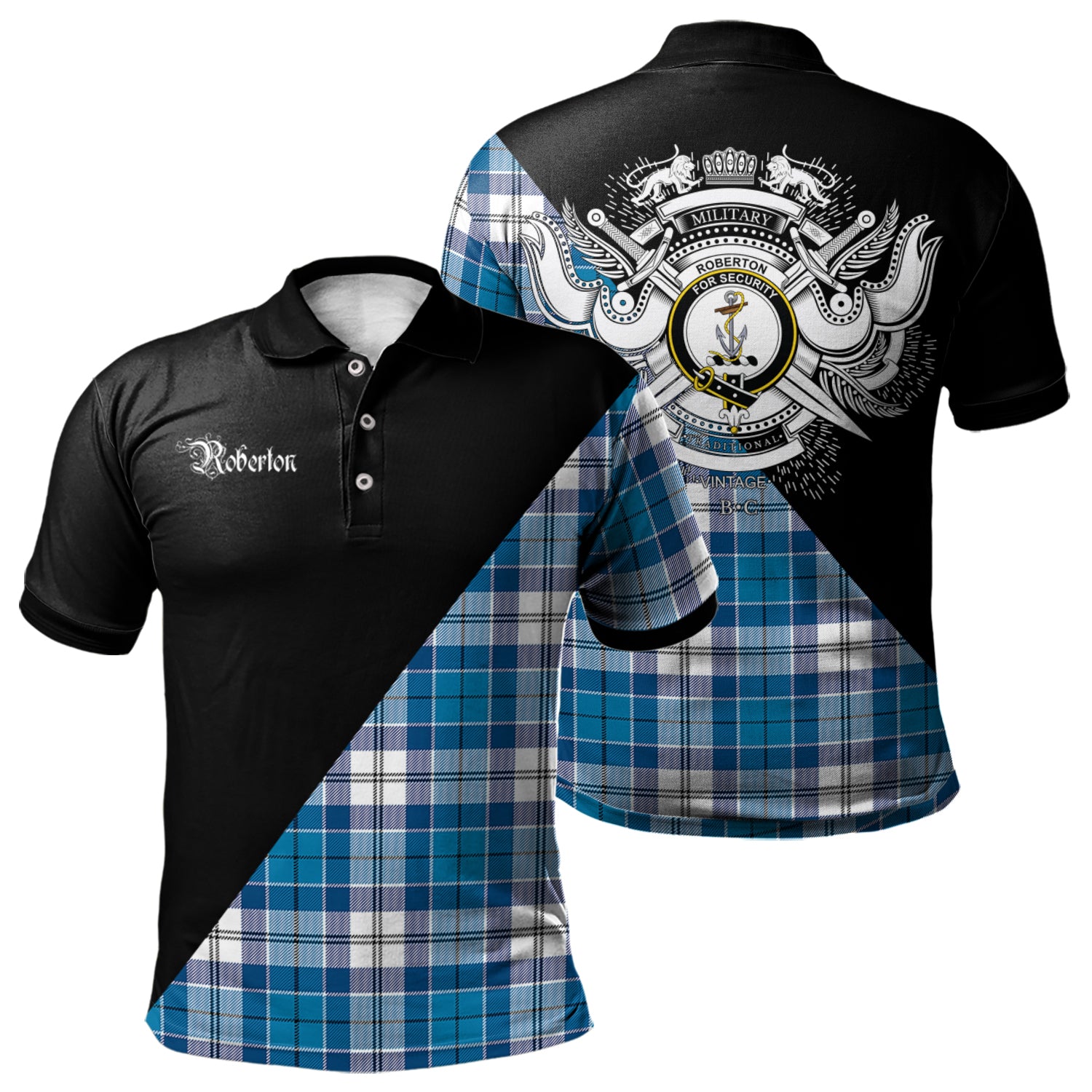 scottish-roberton-clan-crest-military-logo-tartan-polo-shirt