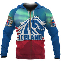 Icelandic Horse Zip Hoodie Aurora Mountain - Wonder Print Shop
