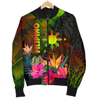 The Philippines Polynesian Men's Bomber Jacket Hibiscus and Banana Leaves RLT6 - Wonder Print Shop