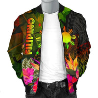The Philippines Polynesian Men's Bomber Jacket Hibiscus and Banana Leaves RLT6 - Wonder Print Shop