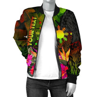 The Philippines Polynesian Personalised Women's Bomber Jacket Hibiscus and Banana Leaves RLT6 - Wonder Print Shop