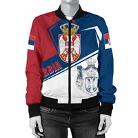 Serbia Women's Bomber Jack Coat Of Arms Flag Style RLT7 - Wonder Print Shop