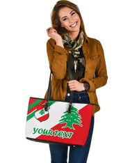 Lebanon Personalised Large Leather Tote Bag - Lebanon Flag Polygon Style24 RLT6 - Wonder Print Shop