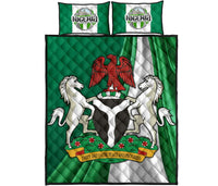 Nigeria Quilt Bed Set Nigerian Waving Flag With Coat Of Arms RLT8 - Wonder Print Shop