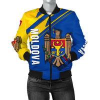 Wonder Print Shop Moldova Women's Bomber Jacket, Flag and Coat Of Arms A22 RLT13 - Wonder Print Shop