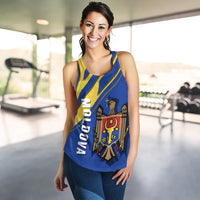 Wonder Print Shop Moldova Women's Racerback Tank, Flag and Coat Of Arms A22 RLT13 - Wonder Print Shop