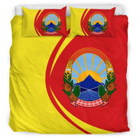 North Macedonia Flag Coat Of Arms Bedding Set Circle RLT7 - Wonder Print Shop