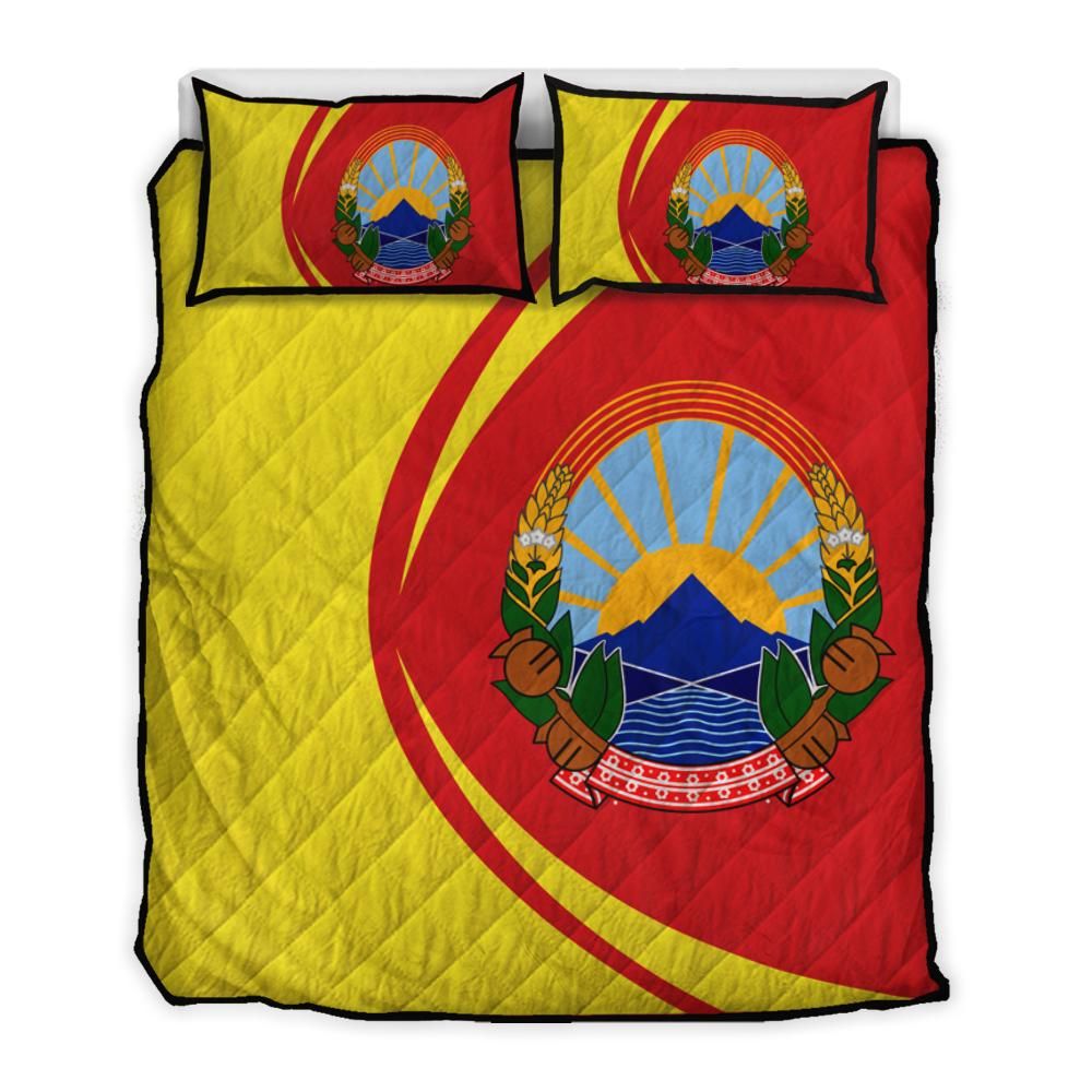 north-macedonia-flag-coat-of-arms-quilt-bed-set-circle