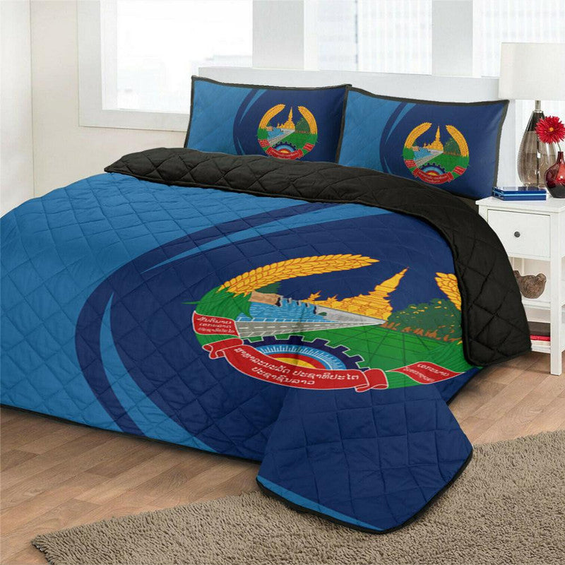 laos-flag-coat-of-arms-quilt-bed-set-circle