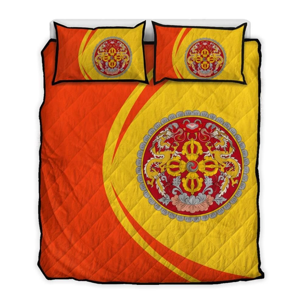 bhutan-flag-coat-of-arms-quilt-bed-set-circle