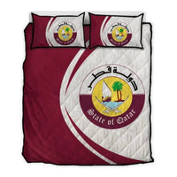 Qatar Flag Coat Of Arms Quilt Bed Set Circle RLT12 - Wonder Print Shop