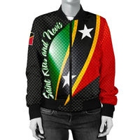 Saint Kitts and Nevis Women's Bomber Jacket Saint Kitts and Nevis Flag RLT6 - Wonder Print Shop