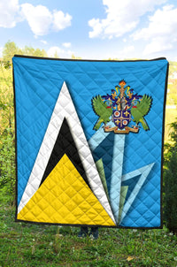 Saint Lucia Premium Quilt Flag With Coat Of Arms RLT6 - Wonder Print Shop