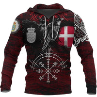 Viking Hoodie Denmark Raven of Odin and Symbol Viking on Blood Background RLT13 - Wonder Print Shop