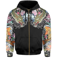 Koi Fish and Dragon Tattoo Style Zipper Hoodie RLT8 - Wonder Print Shop