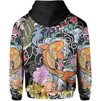 Koi Fish and Dragon Tattoo Style Zipper Hoodie RLT8 - Wonder Print Shop