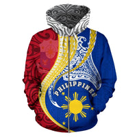 Philippines Zip Up Hoodie Manta Polynesian RLT6 - Wonder Print Shop