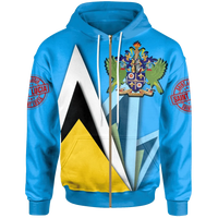 Saint Lucia Zip Up Hoodie Flag With Coat Of Arms RLT6 - Wonder Print Shop