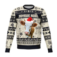 Switzerland Christmas Sweatshirt Swiss Cow Beige Navy RLT13 - Wonder Print Shop