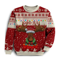 Sweden Christmas Sweatshirt Moose Red RLT7 - Wonder Print Shop