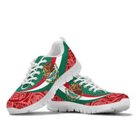 Mexico Sneakers Mexico Coat Of Arms With Aztec Patterns RLT13 - Wonder Print Shop