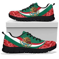 Mexico Sneakers Mexico Coat Of Arms With Aztec Patterns RLT13 - Wonder Print Shop