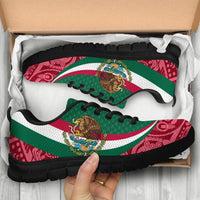 Mexico Sneakers Mexico Coat Of Arms With Aztec Patterns RLT13 - Wonder Print Shop